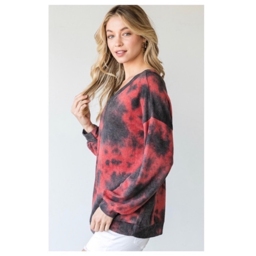 NEW Red & Black Soft Tie Dye Sweater - Picture 6 of 17